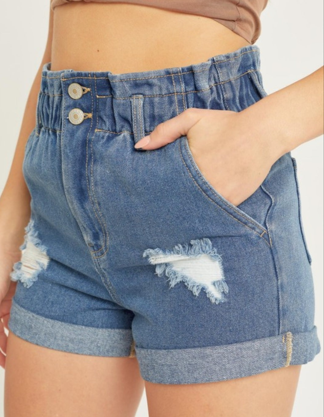 Dramatica High Waisted Denim Shorts